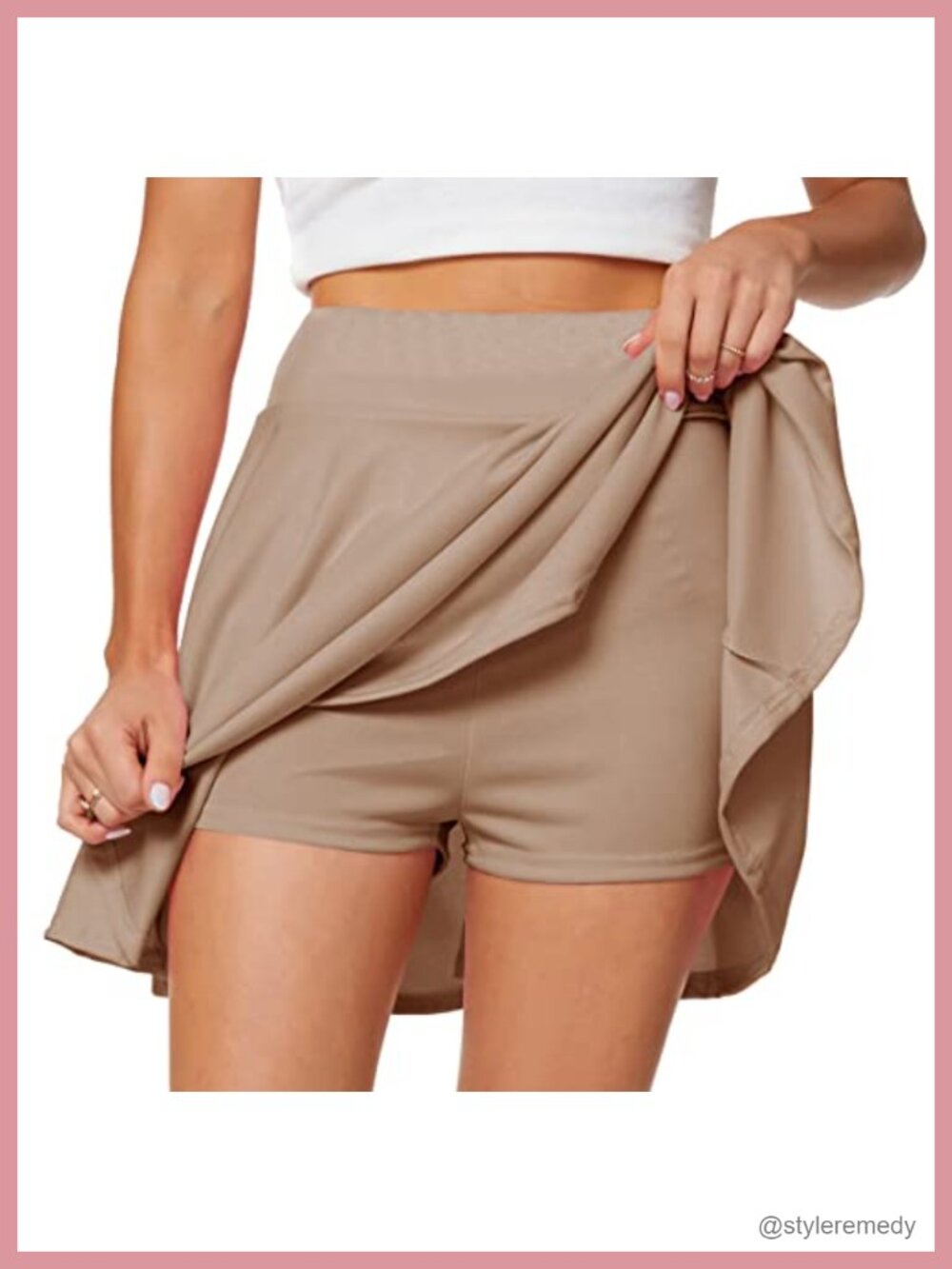 Women's High Waist Flared Pleated Skater Skirt with Built-in Shorts